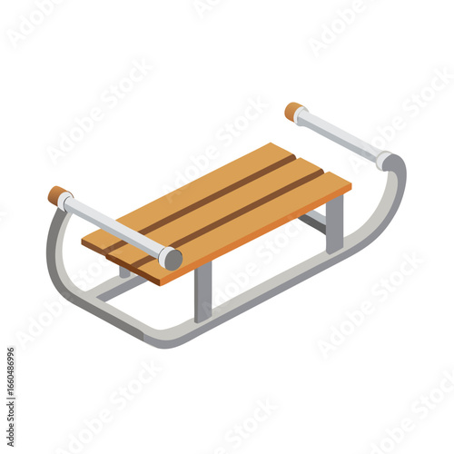Wooden sled emoji with metal runners, vector flat illustration, isolated.