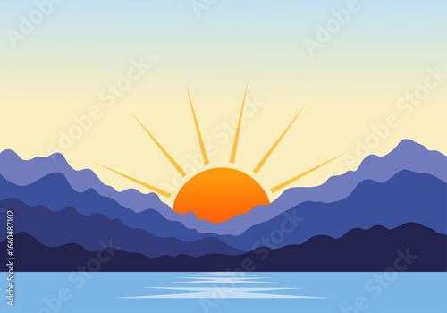 Sunset or Sunrise View with Colorful Sky and Peaks