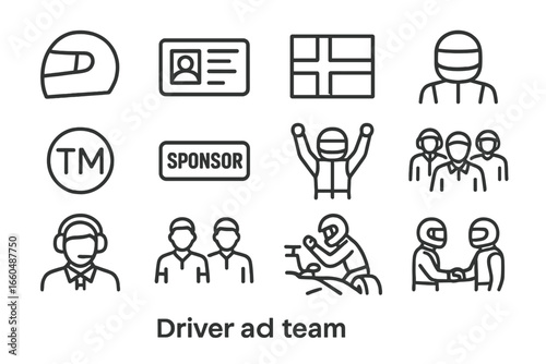 Race icon support icons vector team badge staff driver helmet license