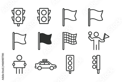 Safety yellow flag light signal race car red icon vector pace marshal