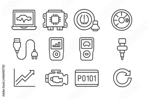 Performance vector icon error screen sewing chart scan vehicle ecu logger unit