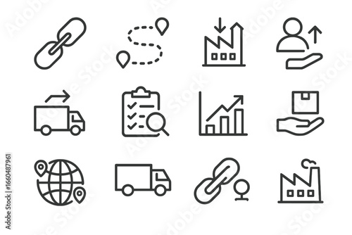 Planning process shipment custody supply sourcing icons chain icon delivery vector flow