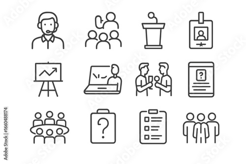 Mic networking clicker icon conference grid coffee icons podium audience vector wireless