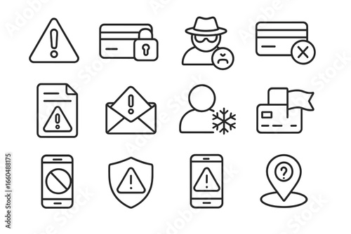 Account card icon fraud prevention triangle declined locked vector flag notification icons