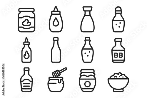 Sauce vector condiments dressing icon mustard jar grid mayonnaise bowl honey soy