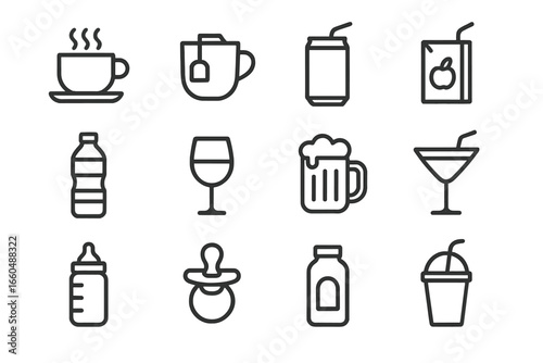 Wine water cup beverage box cocktail bottle icon vector juice baby mug