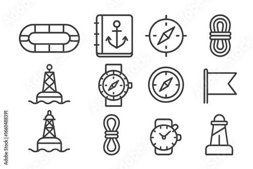 Vector needle lifeboat marine sea compass adventure icon log icons coil rope