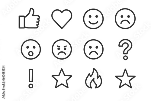 Thumbs star smiley face exclamation icons heart flat checkmark mark icon vector