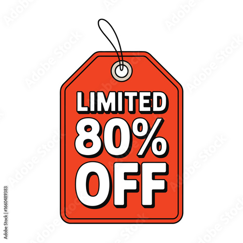 Bold orange sale tag announces limited 80 percent off discount for retail promotions