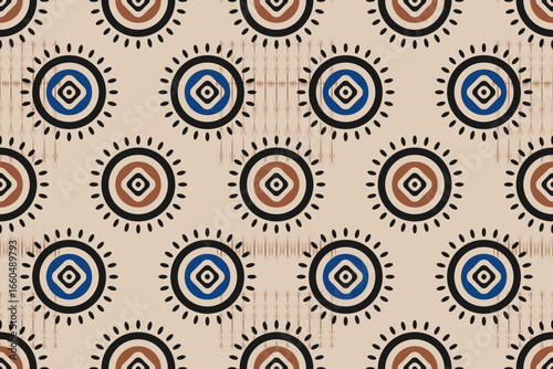 Ikat geometric folklore ornament. Oriental vector damask pattern. Ancient art of Arabesque. Tribal ethnic texture. Spanish motif on the carpet. Aztec style. Indian rug. Woven carpet illustration.