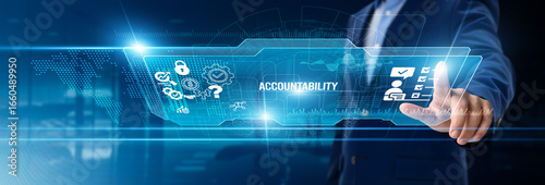 Cuadro en lienzo Businessman touching accountability on digital screen, ethical responsibility, t