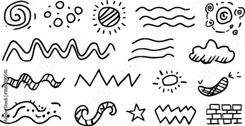 Creative doodle set of abstract textures with dots and stripes for artistic design