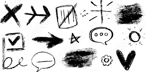 Abstract doodle set with arrows, shapes, and symbols for artistic design
