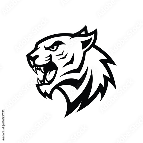 Savage tiger head logo in bold side profile with striking black outlined design Vector illustration