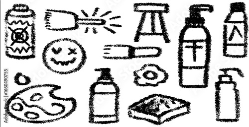 Artistic doodle set featuring paintbrush, palette, and creative tools for design