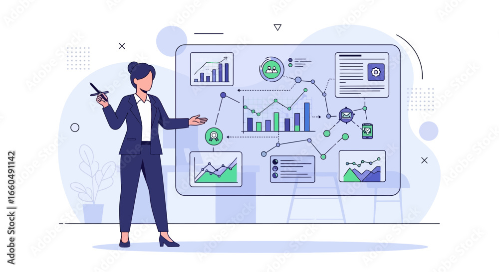 Fototapeta premium Business Analytics Presentation Woman Showing Performance Graphs