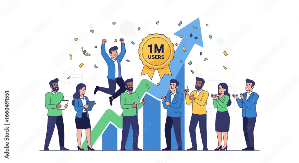 Obraz premium Celebrating One Million Users Milestone Teamwork Success