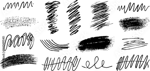 Chaotic doodle set of curved and messy lines for creative design projects