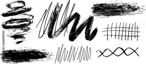 Abstract collection of hand-drawn chaotic lines and scribbles for artistic design