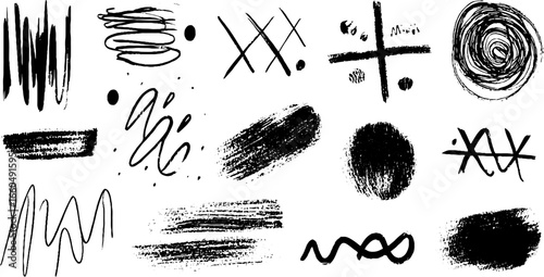 Creative doodle set featuring chaotic patterns and broken lines for artistic design