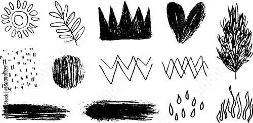 Decorative doodle set of hand-drawn textures and flower patterns for creative design