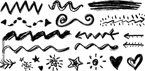 Doodle divider set with zigzag lines, dashed patterns, and scribble art elements