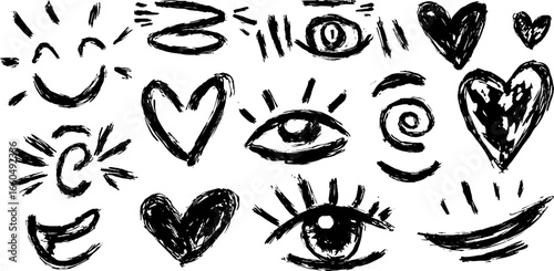 Expressive doodle set featuring smiling, laughing, and winking emojis for creative designs