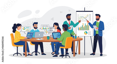 Diverse Team Collaboration During Data Analysis And Chart Presentation
