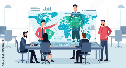 Global Business Team Analyzing Data And Planning Strategy In Modern Office