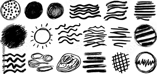 Collection of hand-drawn doodle textures with dots and stripes for creative designs