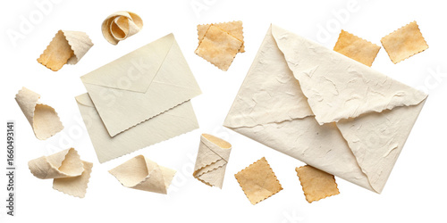 Wallpaper Mural Handcrafted Paper Envelopes and Fragments, Isolated on Transparent Background, Stationery, Craft, Texture, Stationery, Texture, Design Torontodigital.ca
