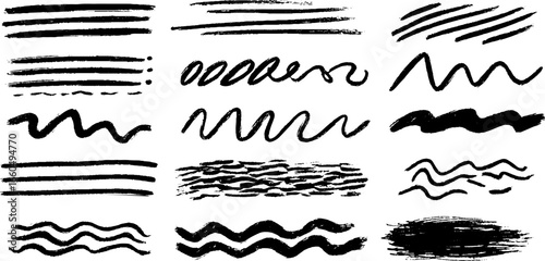 Creative doodle set of hand-drawn stripe patterns for artistic design