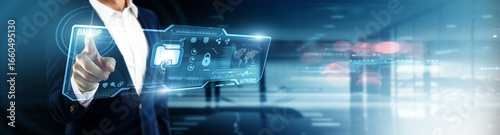 Foto Businessman touching backup on digital screen