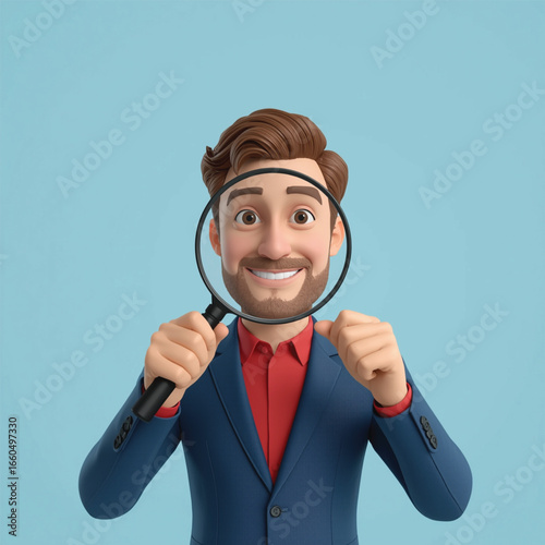 3D design businessman with a magnifying glass