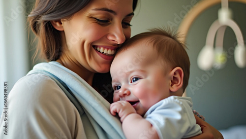 Pregnant Woman Holding Baby in Cozy Home Setting