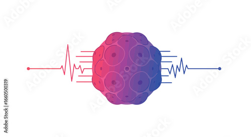 Abstract gradient sphere with heartbeat wave on white background
