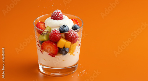 "Fresh Fruit Yogurt Parfait with Berries and Cream"