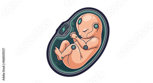 Futuristic cyborg baby in womb: concept of advanced robotics and ai