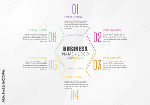 Hexagon Infographics with six options, hexagon template design for PPT