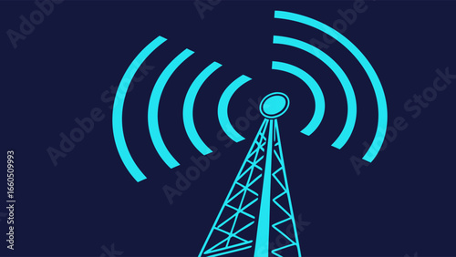 Illustration of a communication tower emitting wireless signals, representing modern connectivity.