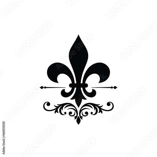 Black fleur de lis with ornate scrollwork white
