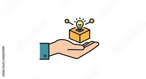 Innovative idea concept with light bulb on hand in minimalist linear art style