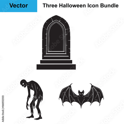 Crypt Ghoul Bat Wing Silhouette Halloween Vector Bundle