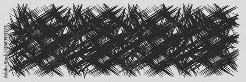 A dense arrangement of intersecting black lines creating a textured abstract pattern on a light background