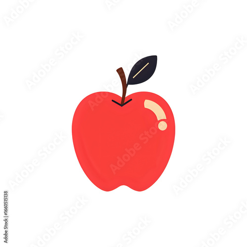 Simple red apple with stem and leaf illustration