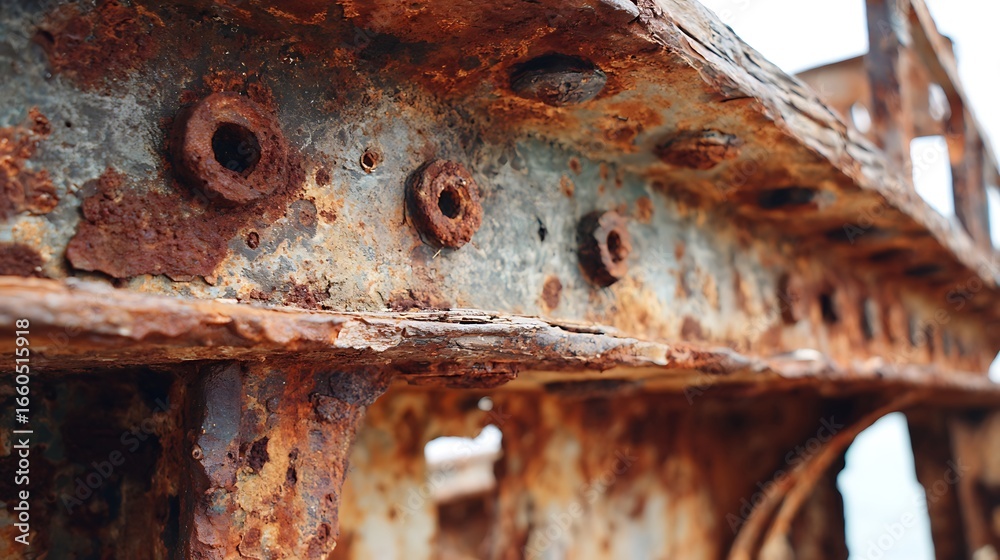 Fototapeta premium Close-up of Heavily Rusted and Decaying Metal Structure Showing Deterioration