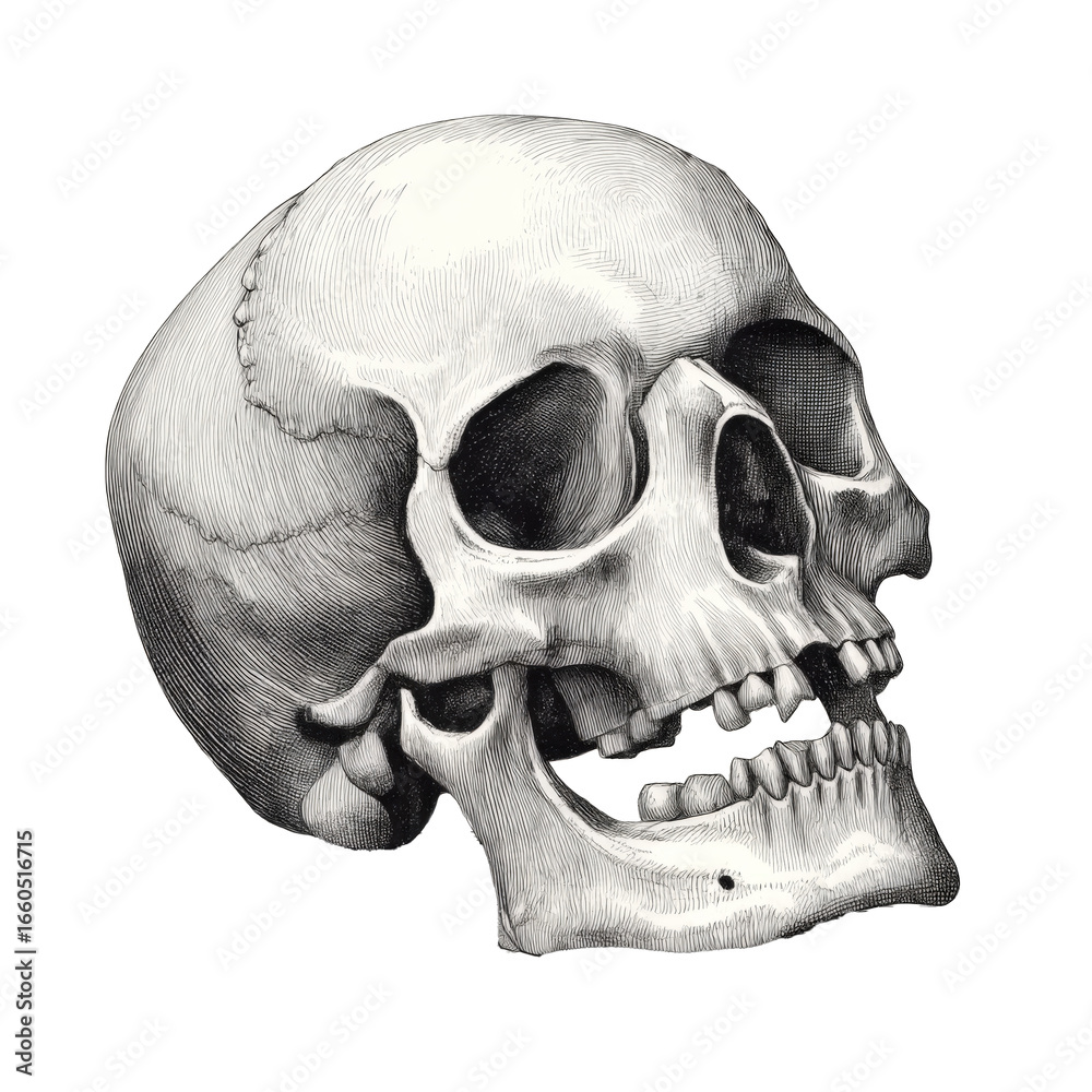 Obraz premium Vintage ink skull sketch illustration isolated on transparent background 