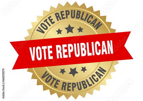 vote republican. vote republican round red and gold label isolated on transparent background
