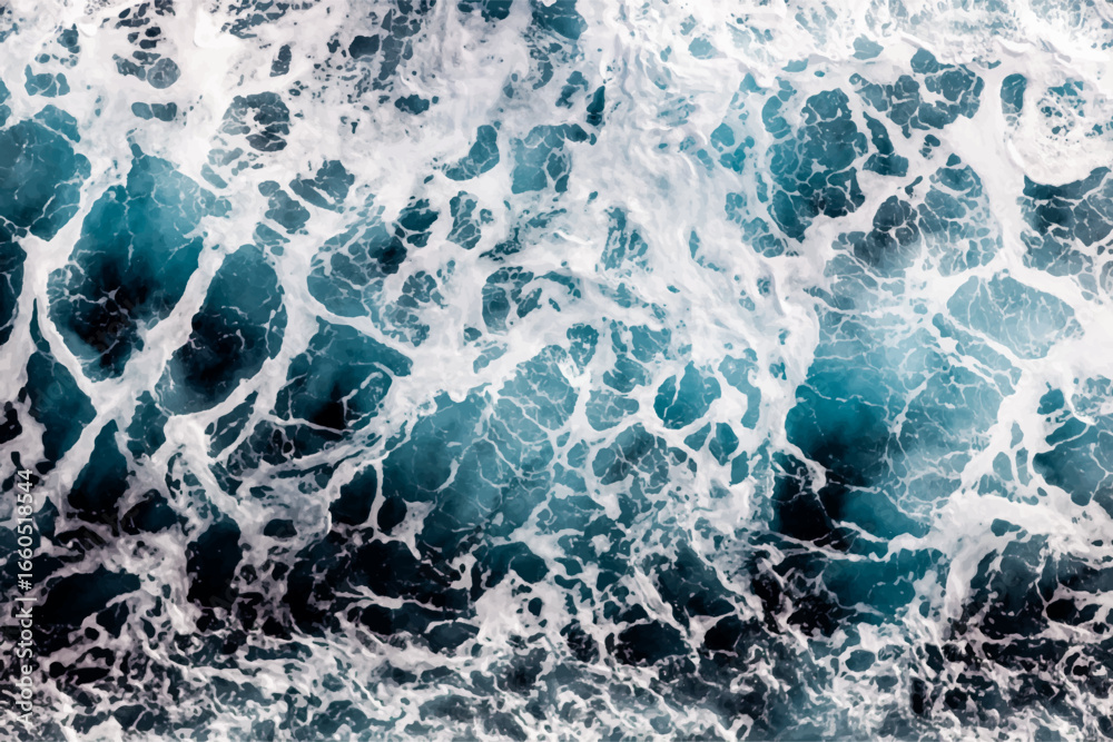 Obraz premium Sea surface texture. Top view of classy water with foam. Can be used in covers, packaging, posters, textures, banners, art and design projects. Awesome vector illustration.