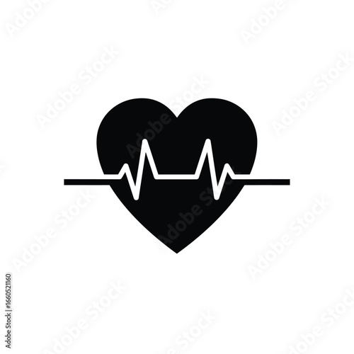Black heart electrocardiogram symbol pulse rhythm